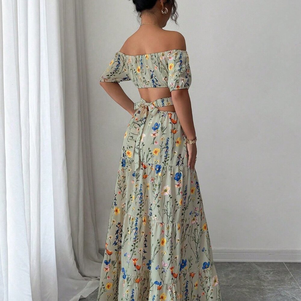Mint Green Boho Women's Spaghetti Strap Elegant Long Dress - Picture 2 of 5